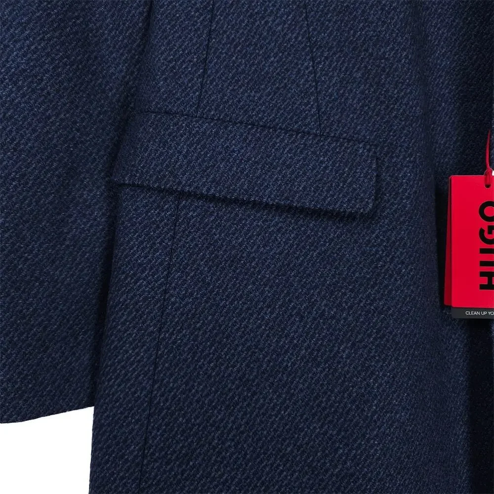 Hugo Boss Mens Migor Slim Fit Overcoat 46R Dark Blue Textured Wool Blend NWT